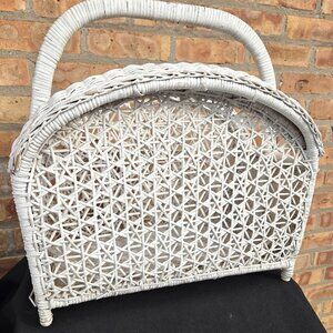 Vintage White Wicker Magazine Book Holder